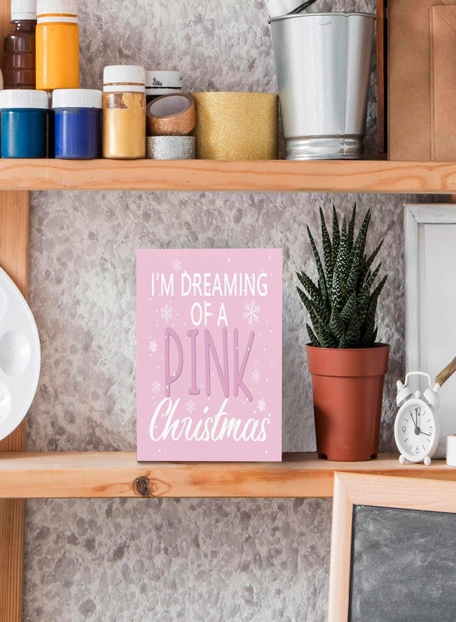 SRADMO I'm Dreaming Of a Pink Christmas Wooden Sign Desk Decor, Pastel Pink Girly Christmas Snowflake Wood Block Signs for Home Office Xmas Party Holiday Desk Table Shelf Decorations, 5x5 Inches - Image 5